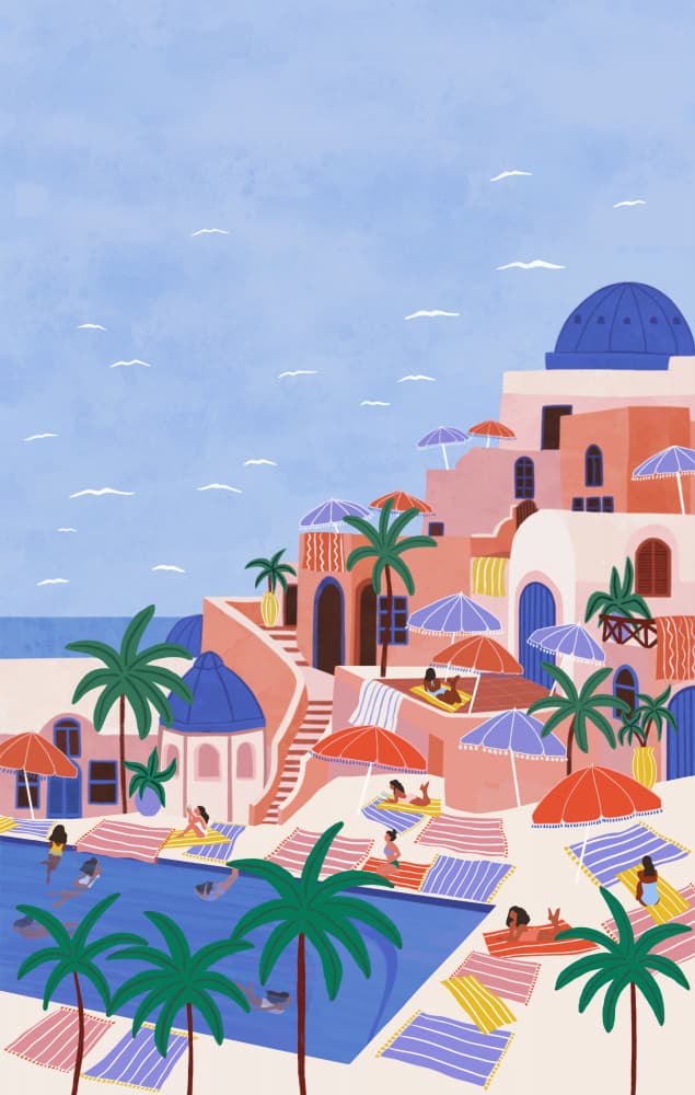Mediterranean Poolside Retreat by Ceyda Alasar — canvas wall art
