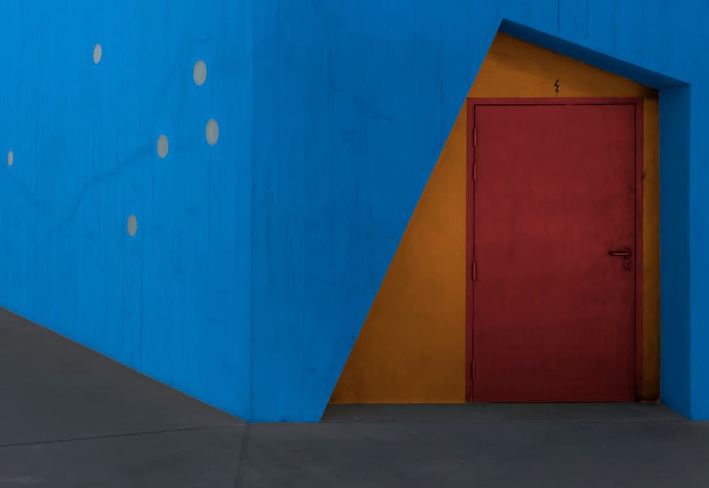 Bold Blue Red Geometry by Muhammad Almasri — canvas wall art