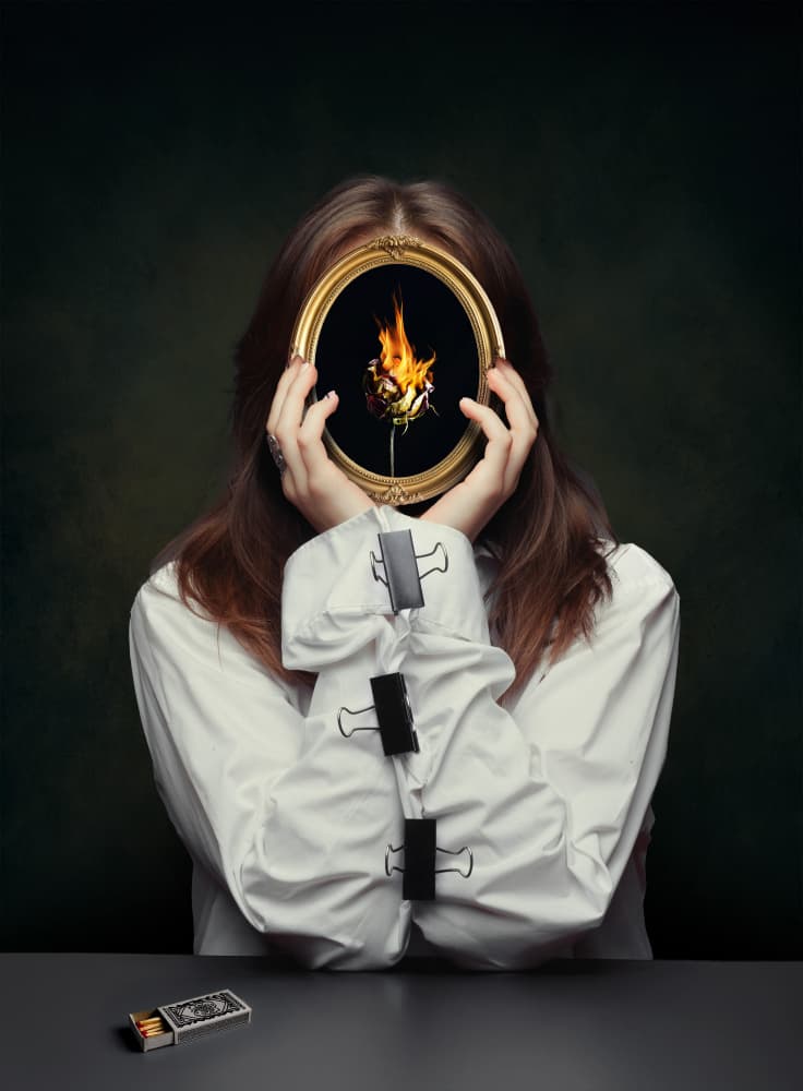 Woman With Burning Rose by Paul Adrian Chis — canvas wall art