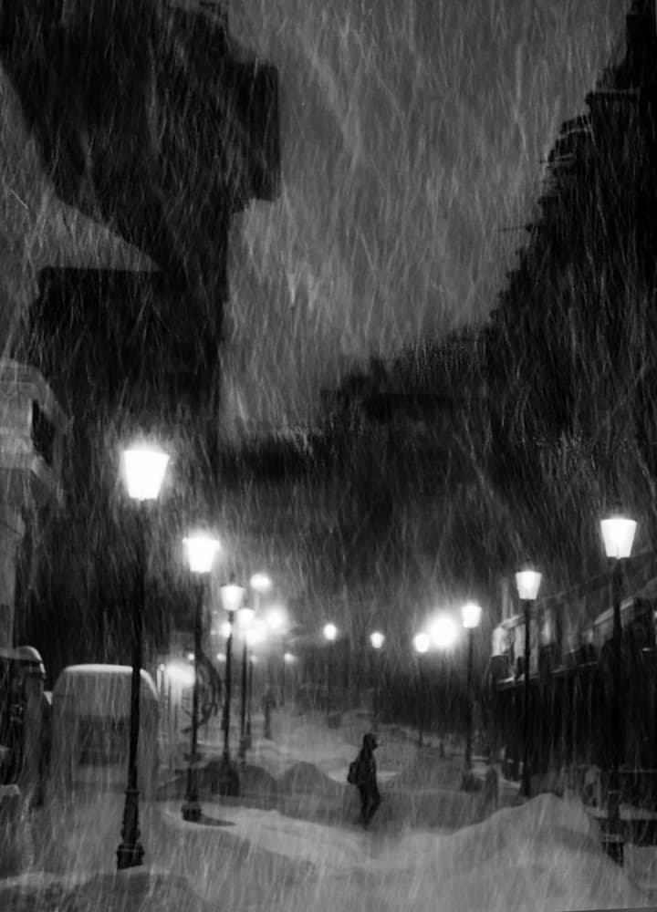 Snowy City Night by Cristian Andreescu — canvas wall art