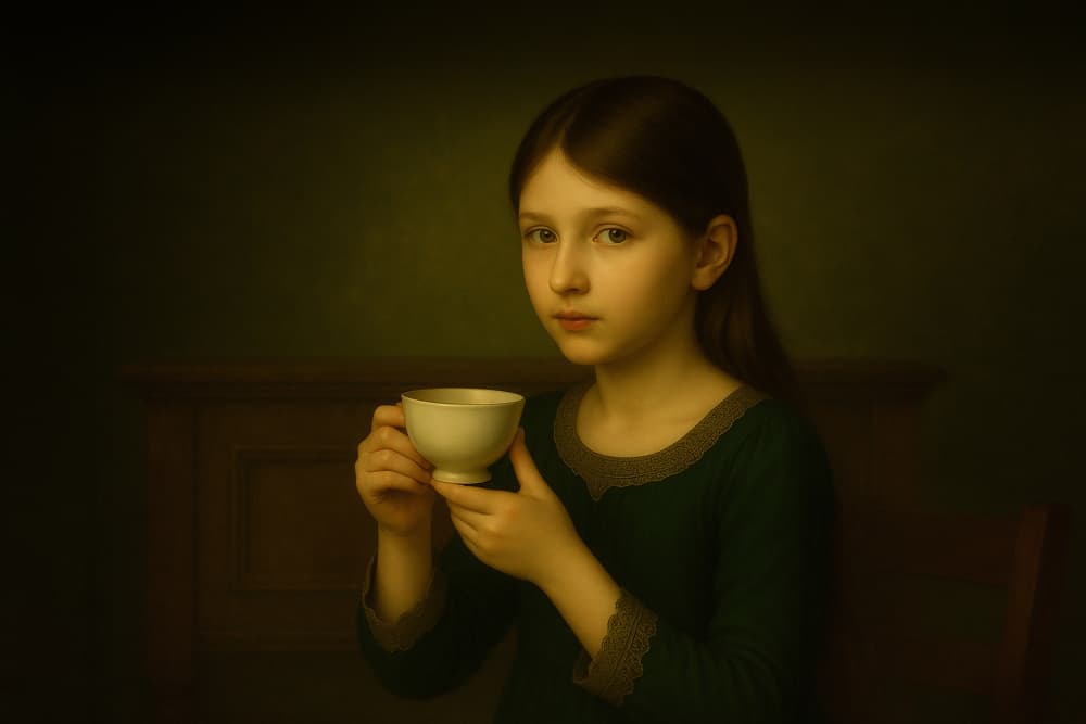Girl With A Teacup by Ionel Onofras — canvas wall art