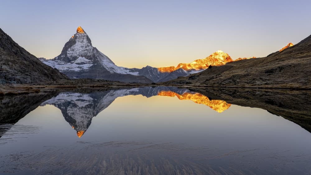 Golden Matterhorn Reflection by Annie Zhang — canvas wall art