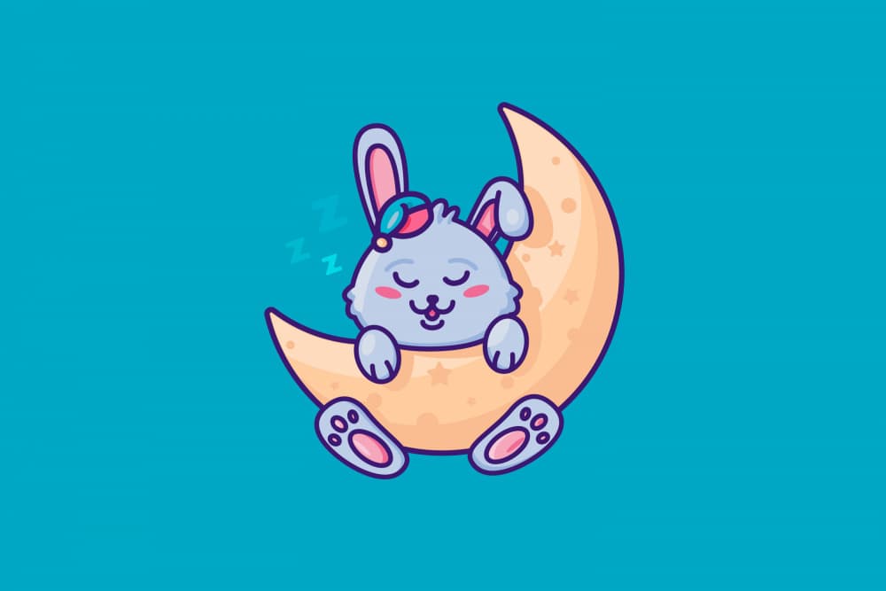 Sleepy Bunny on Moon by Marika Barsrsind — canvas wall art
