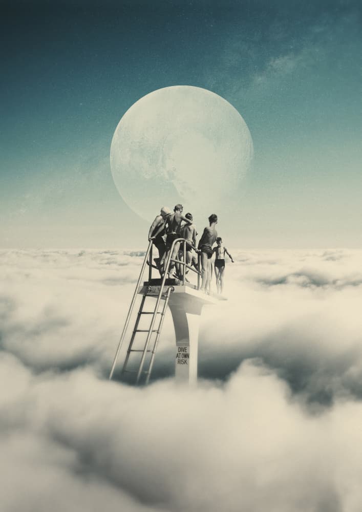 Dream Divers Above Clouds by Fran Rodríguez — canvas wall art