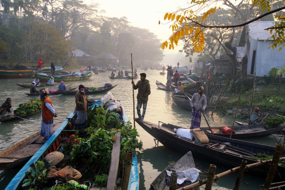 Misty Morning Floating Market by Garik — canvas wall art
