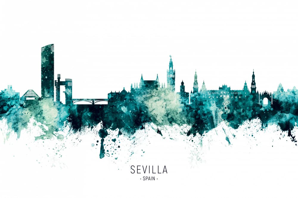 Sevilla Teal Skyline by Michael Tompsett — canvas wall art