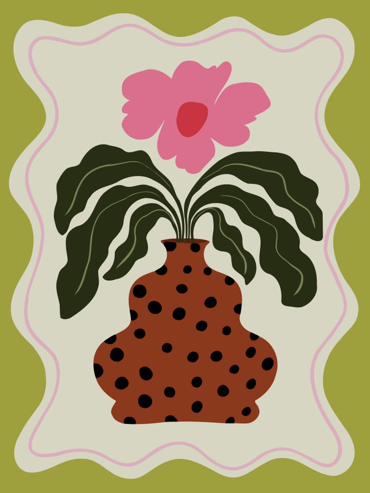 Retro Pink Flower Vase by Miho Art Studio — canvas wall art