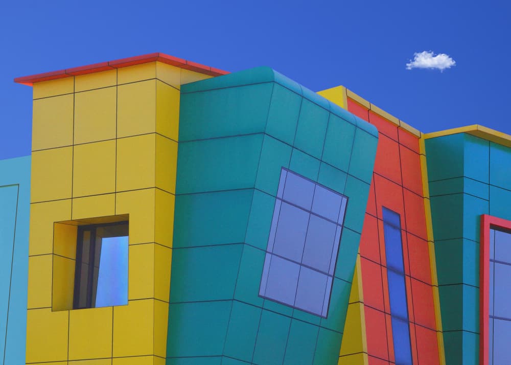 Vibrant Geometric Building by Aman Ali Surachman — canvas wall art