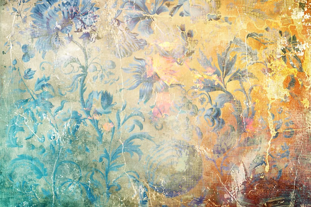 Golden Floral Grunge by Rafal Kulik — canvas wall art