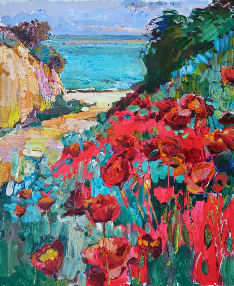 Red Poppies Coast View by Andrii Kutsachenko — canvas wall art