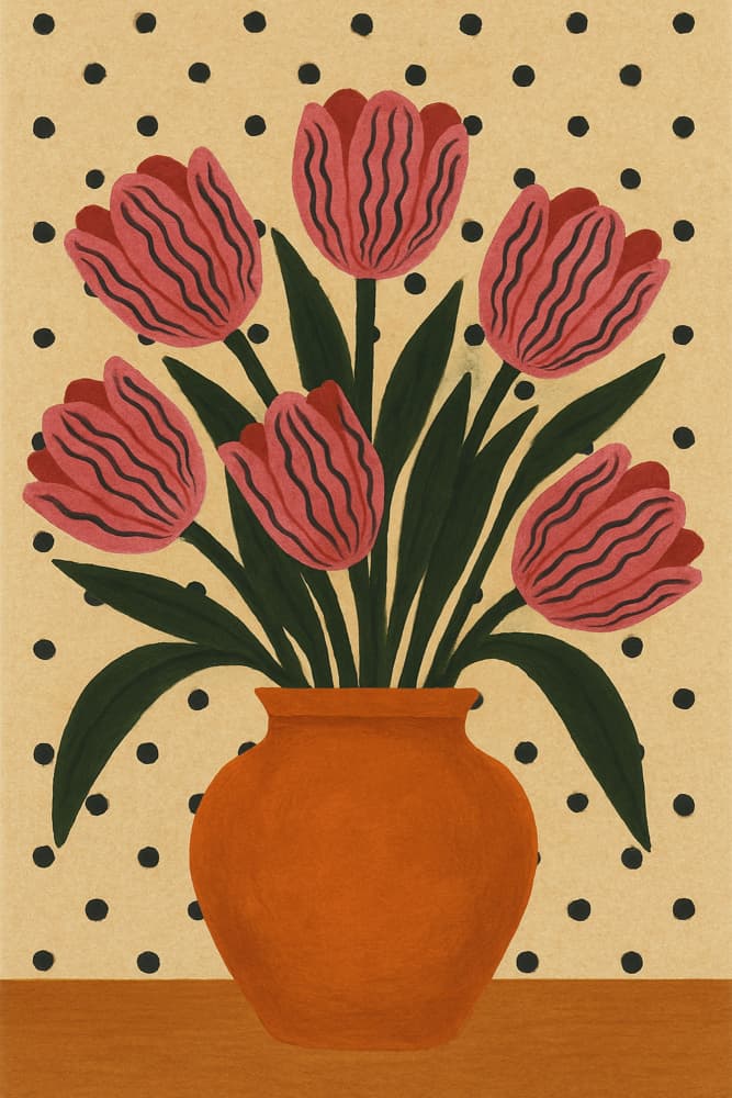 Pink Tulips Polka Dots