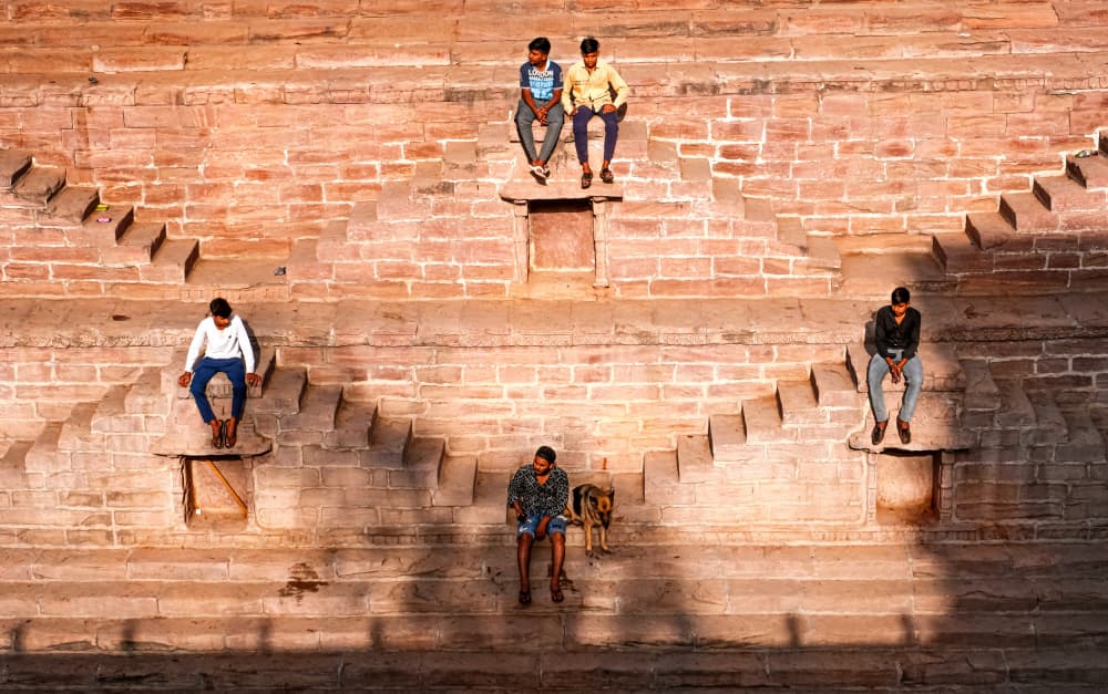 People on Jodhpur Steps by Ajit Kumar Majhi — canvas wall art