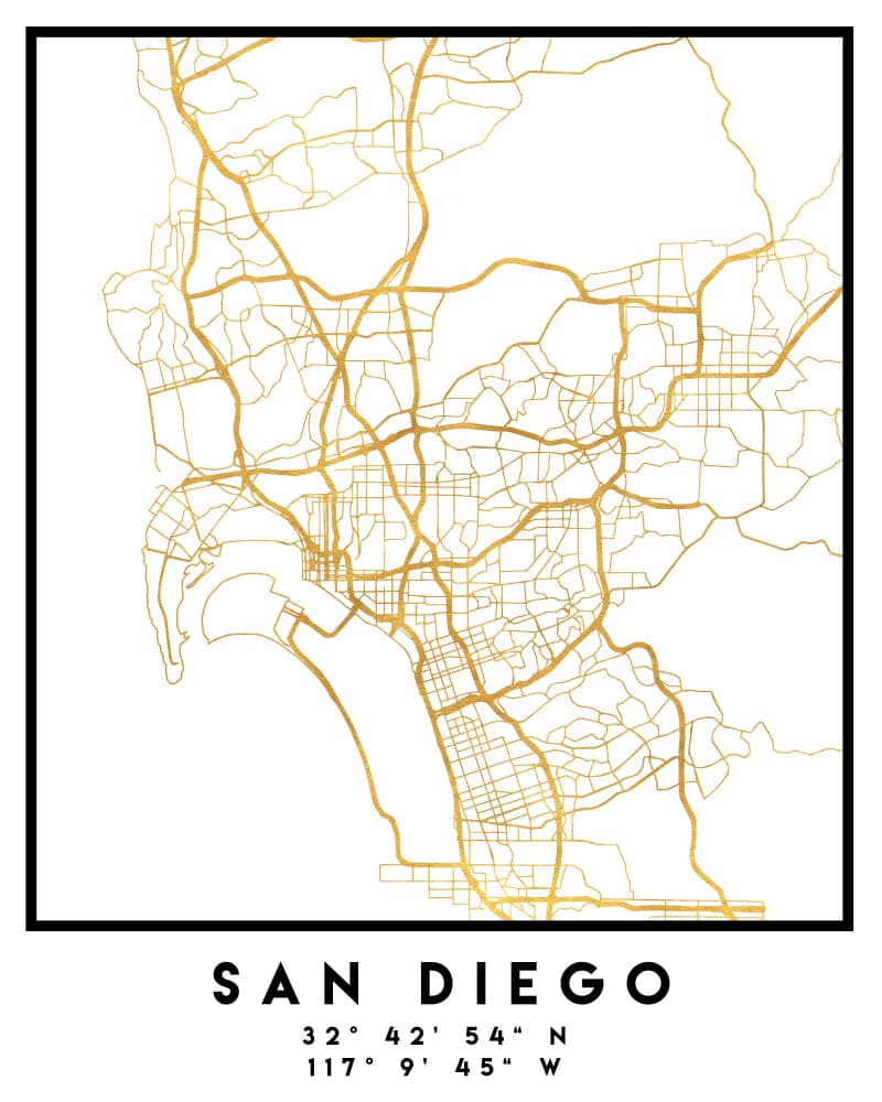Golden San Diego Map by Emiliano Deificus — canvas wall art