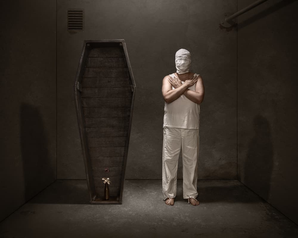 Silent Figure Open Coffin by Petri Damstén — canvas wall art