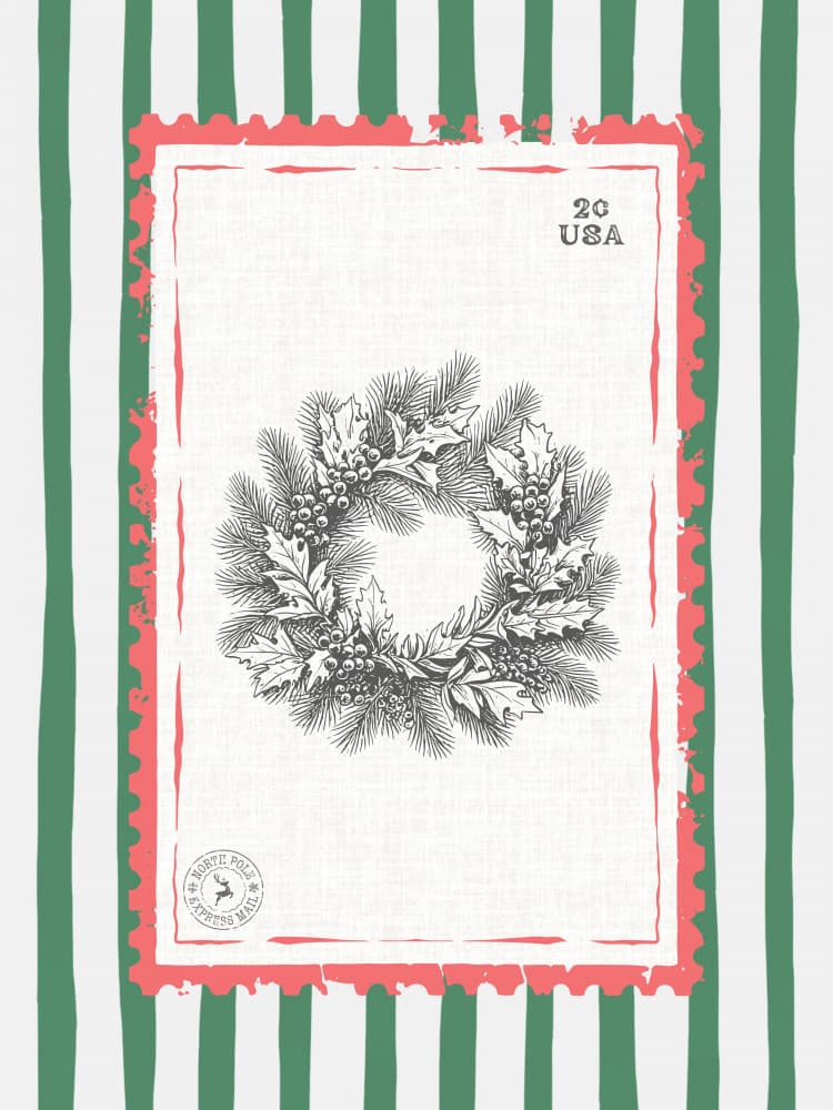 Vintage Christmas Wreath Stamp by Jolly and Dash — canvas wall art