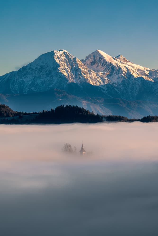Golden Peaks Misty Chapel by Bor — canvas wall art