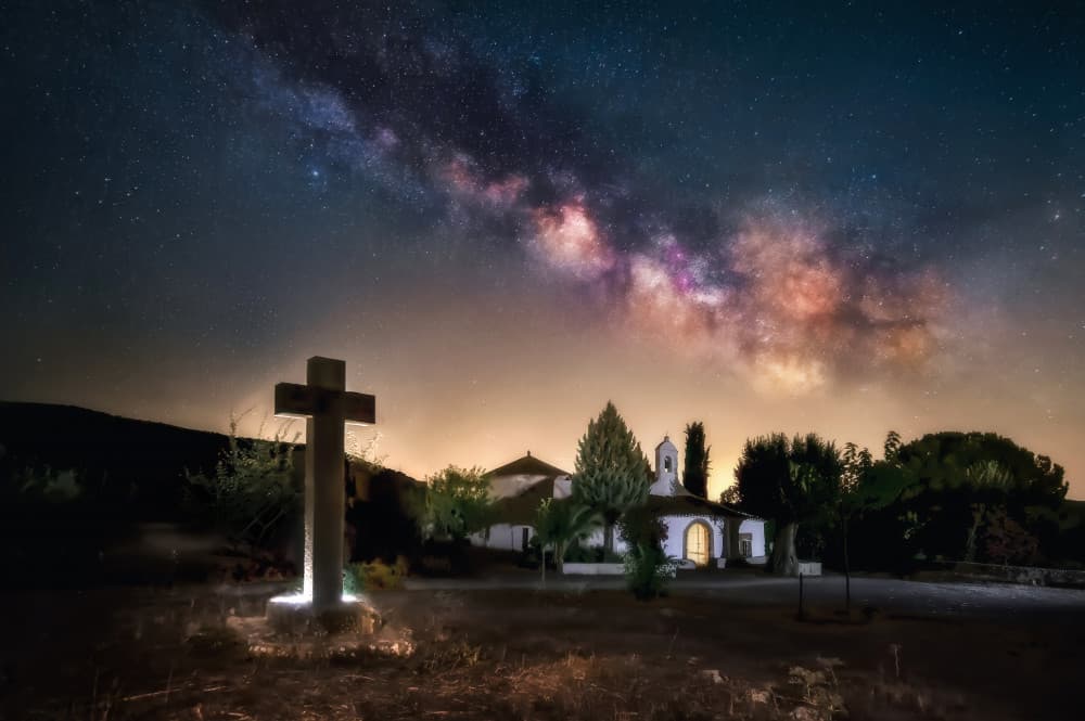 Milky Way Over Chapel by Juan Luis Seco — canvas wall art
