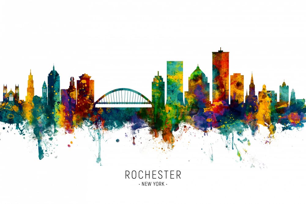 Rochester New York Skyline by Michael Tompsett — canvas wall art