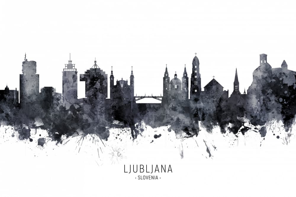 Ljubljana Watercolor Skyline by Michael Tompsett — canvas wall art
