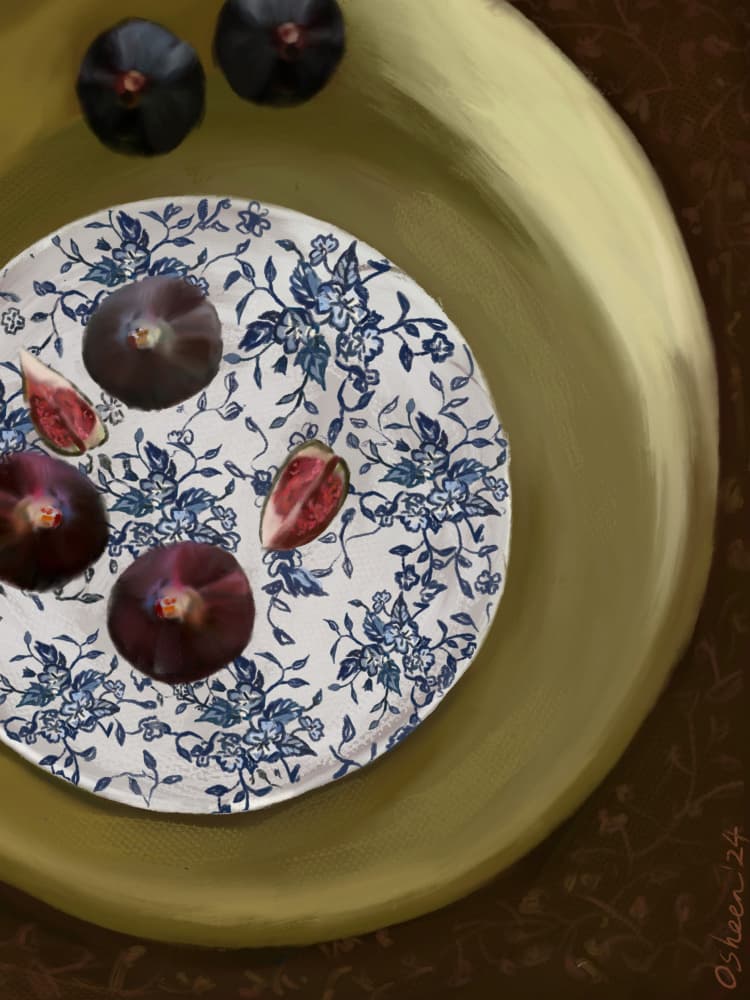 Fresh Figs Still Life by Osheensgallery — canvas wall art