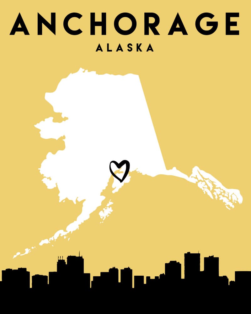 Anchorage Alaska Travel Map by Emiliano Deificus — canvas wall art