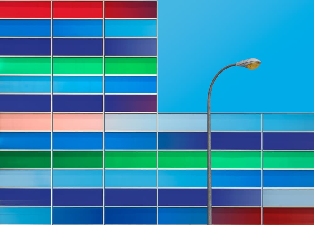Vibrant Geometric Building Sky by Alfonso Novillo — canvas wall art