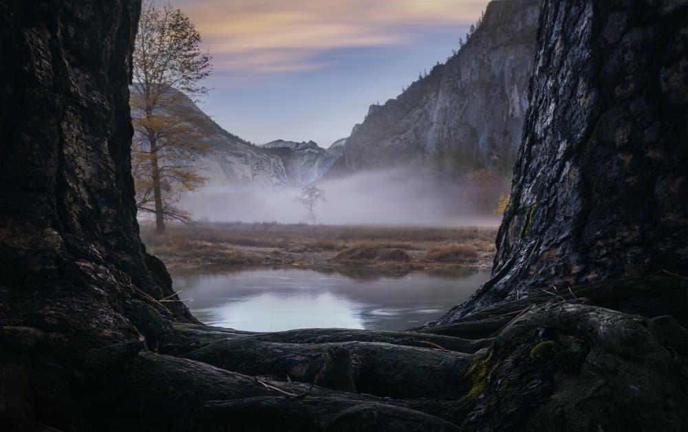 Misty River Valley by Joan Zhang — canvas wall art