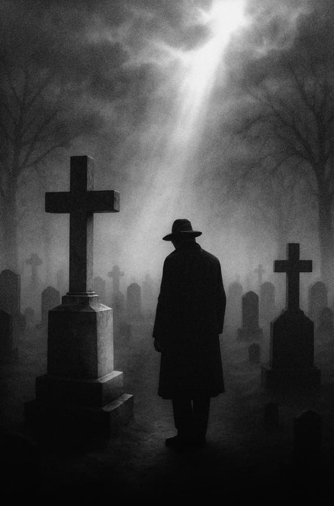 Lone Figure Graveyard Light by Paulo Medeiros — canvas wall art
