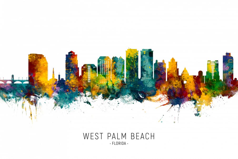 West Palm Beach Watercolor by Michael Tompsett — canvas wall art