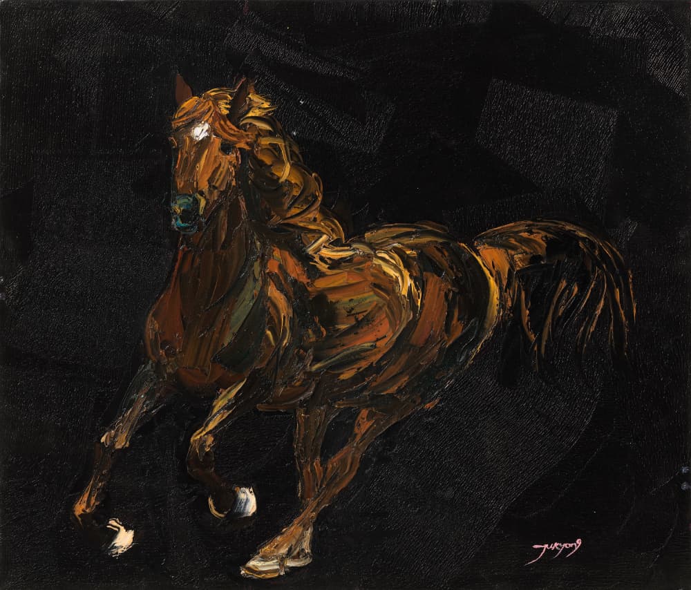 Dynamic Chestnut Horse by Jukyong Park — canvas wall art