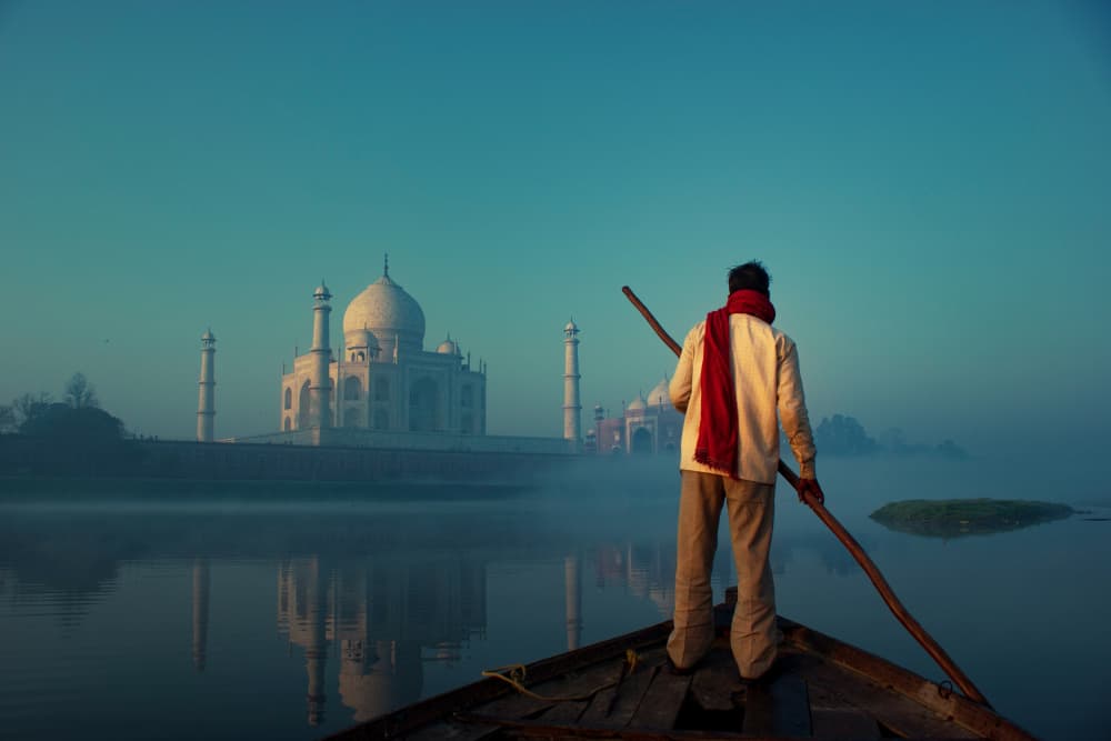 Misty Taj Mahal Morning by Arun R Hegden — canvas wall art