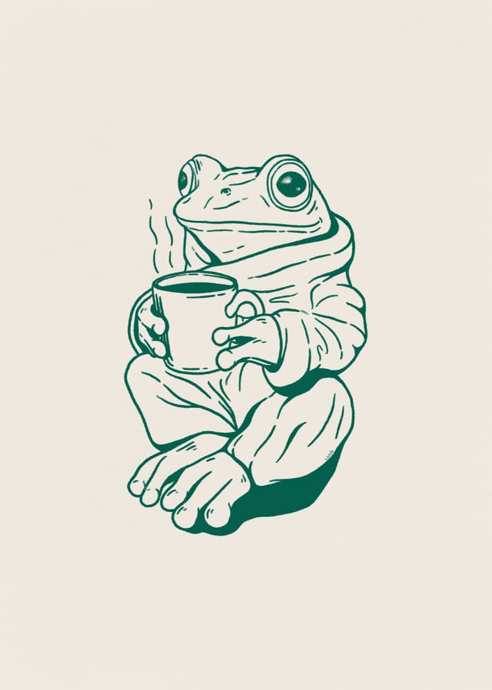 Cozy Frog With Coffee by Tara Royle — canvas wall art