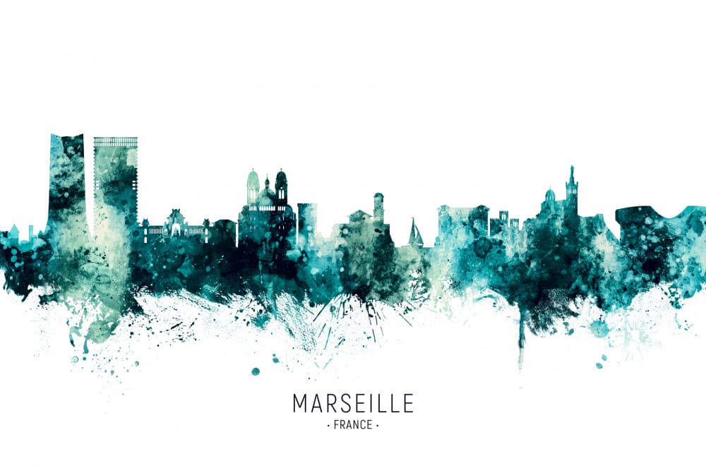 Marseille Cityscape Watercolor by Michael Tompsett — canvas wall art