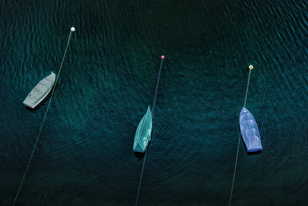 Three Boats Aerial View by Andreas Agazzi — canvas wall art