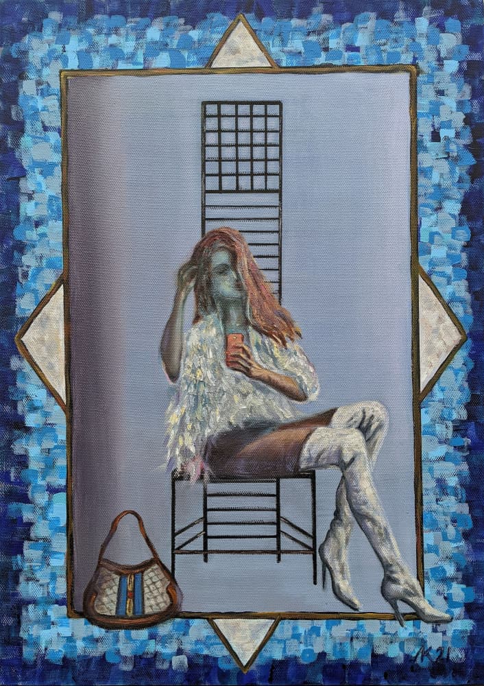 Seated Woman Fashion Style by Lena Kolambet — canvas wall art