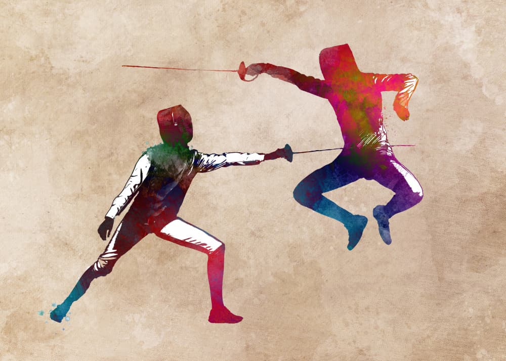 Colorful Fencing Duel by Justyna Jaszke — canvas wall art