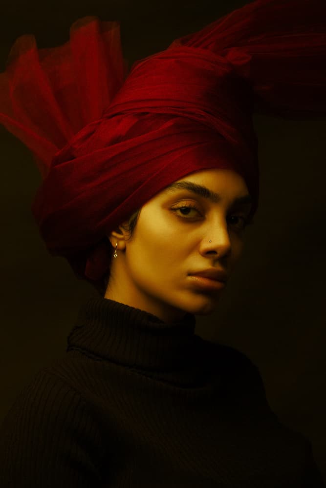 Mysterious Red Turban Portrait by Mehdi Mokhtari — canvas wall art