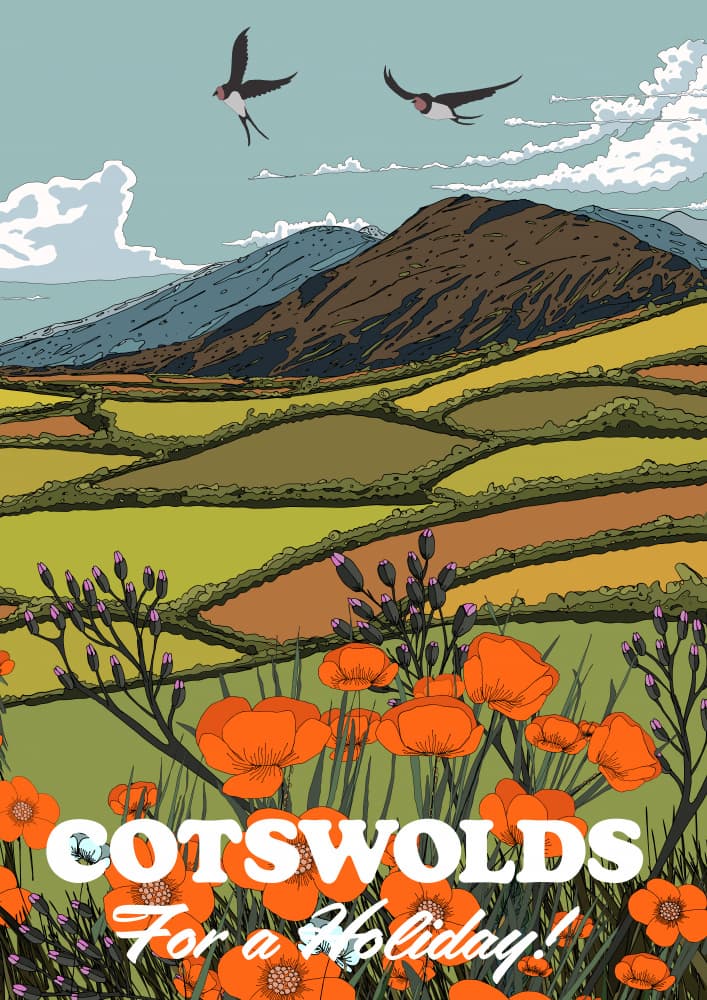 Cotswolds Poppies And Swallows by Nicholas — canvas wall art