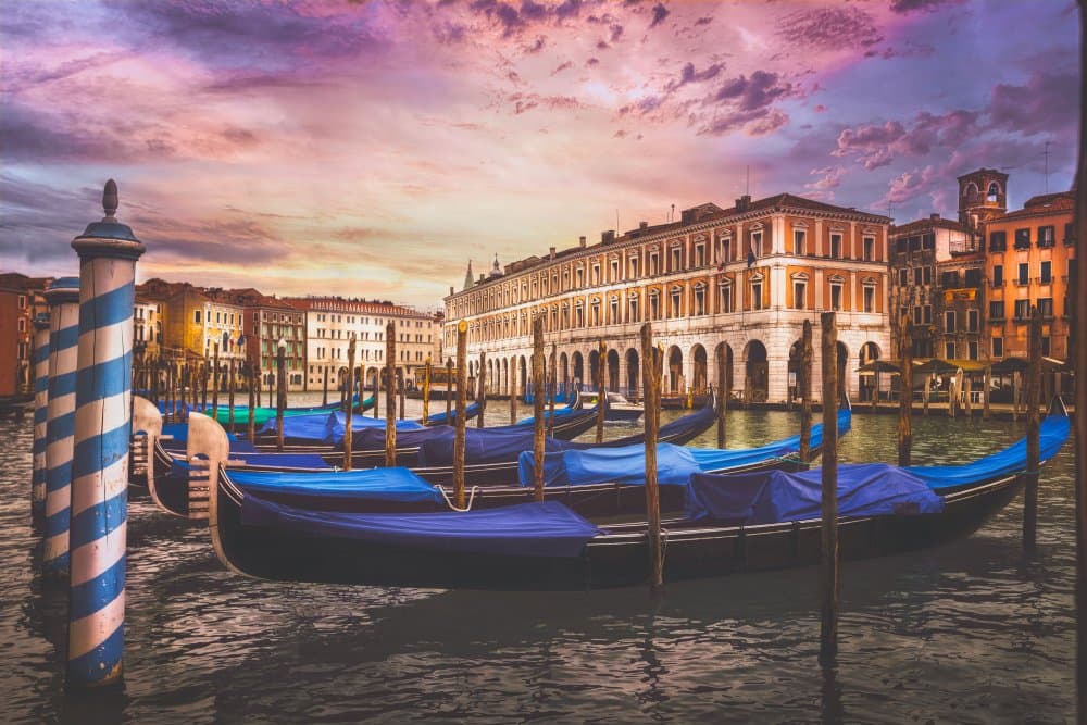 Venice Sunset Gondolas by Miary Andria — canvas wall art