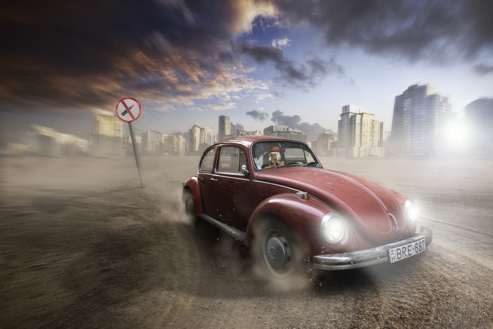 Dusty Classic Car Drive by Noam Mymon — canvas wall art