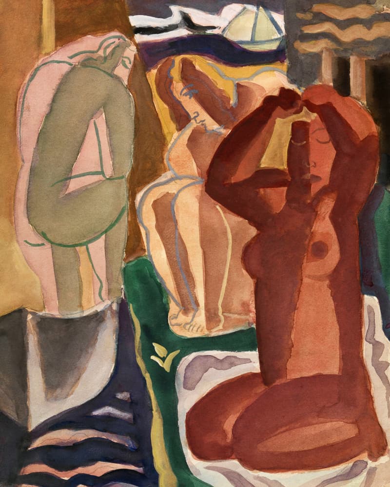 Two Bathing Women and a Bridge Figure 4x5 Clean by Leo Gestel — canvas wall art