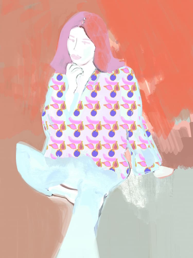 Pensive Woman with Pink Hair by casa cartissi — canvas wall art