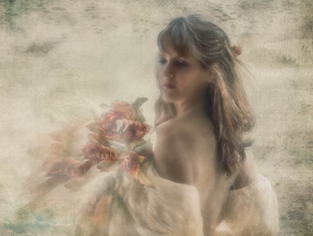 Dreamy Woman with Flowers by Charlaine Gerber — canvas wall art