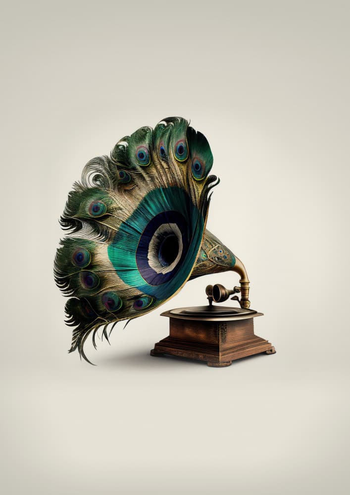 Elegant Peacock Gramophone by Artem Pozdniakov — canvas wall art