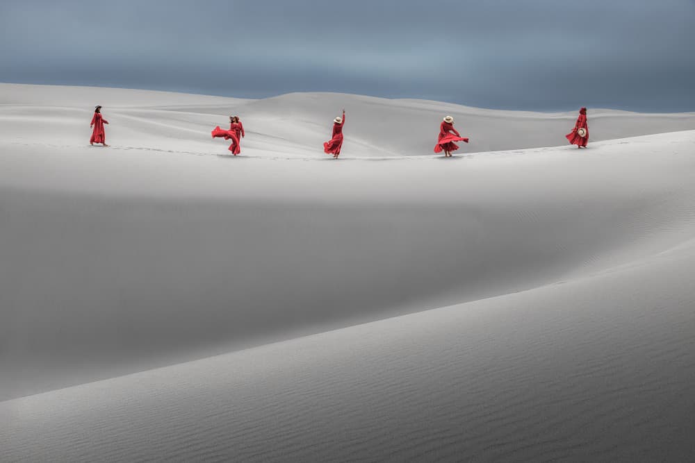 Red Figures Desert Dance by Mei Xu — canvas wall art