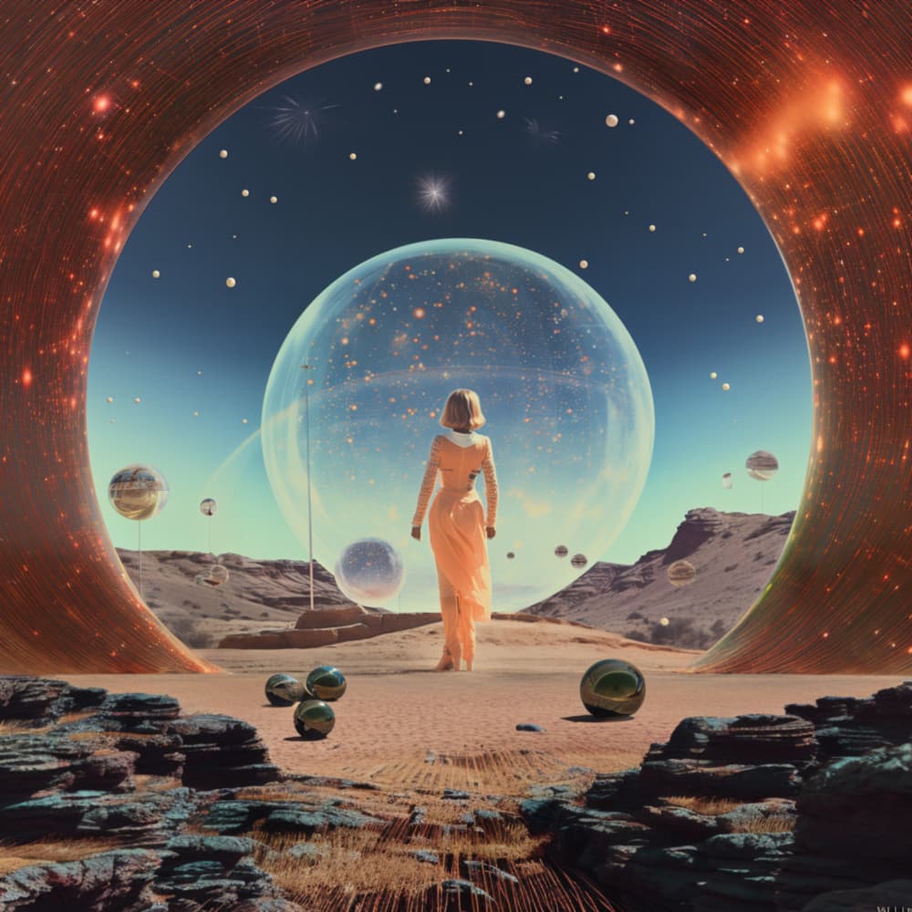 Woman Faces Cosmic Gateway by Samantha Hearn — canvas wall art