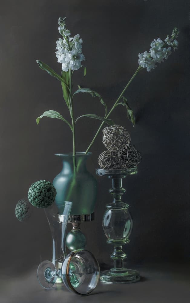 Elegant Green Glass Still Life by jlloydphoto — canvas wall art