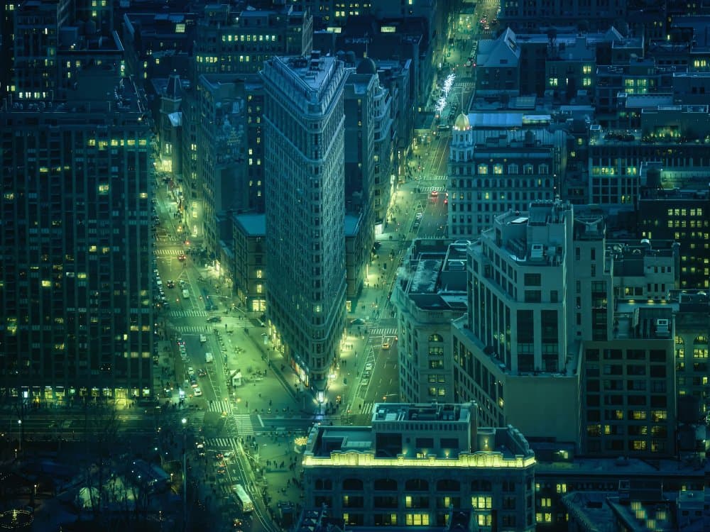 Flatiron Building Night View by Helena GARCIA HUERTAS — canvas wall art