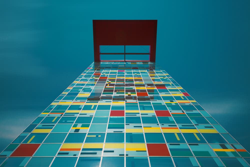 Colorful Geometric Facade by Mike Kreiten — canvas wall art