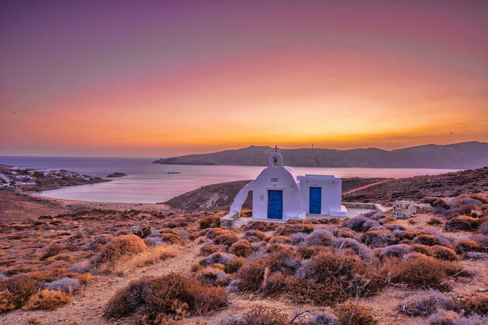 Cycladic Chapel Sunset by Jay Zhu — canvas wall art